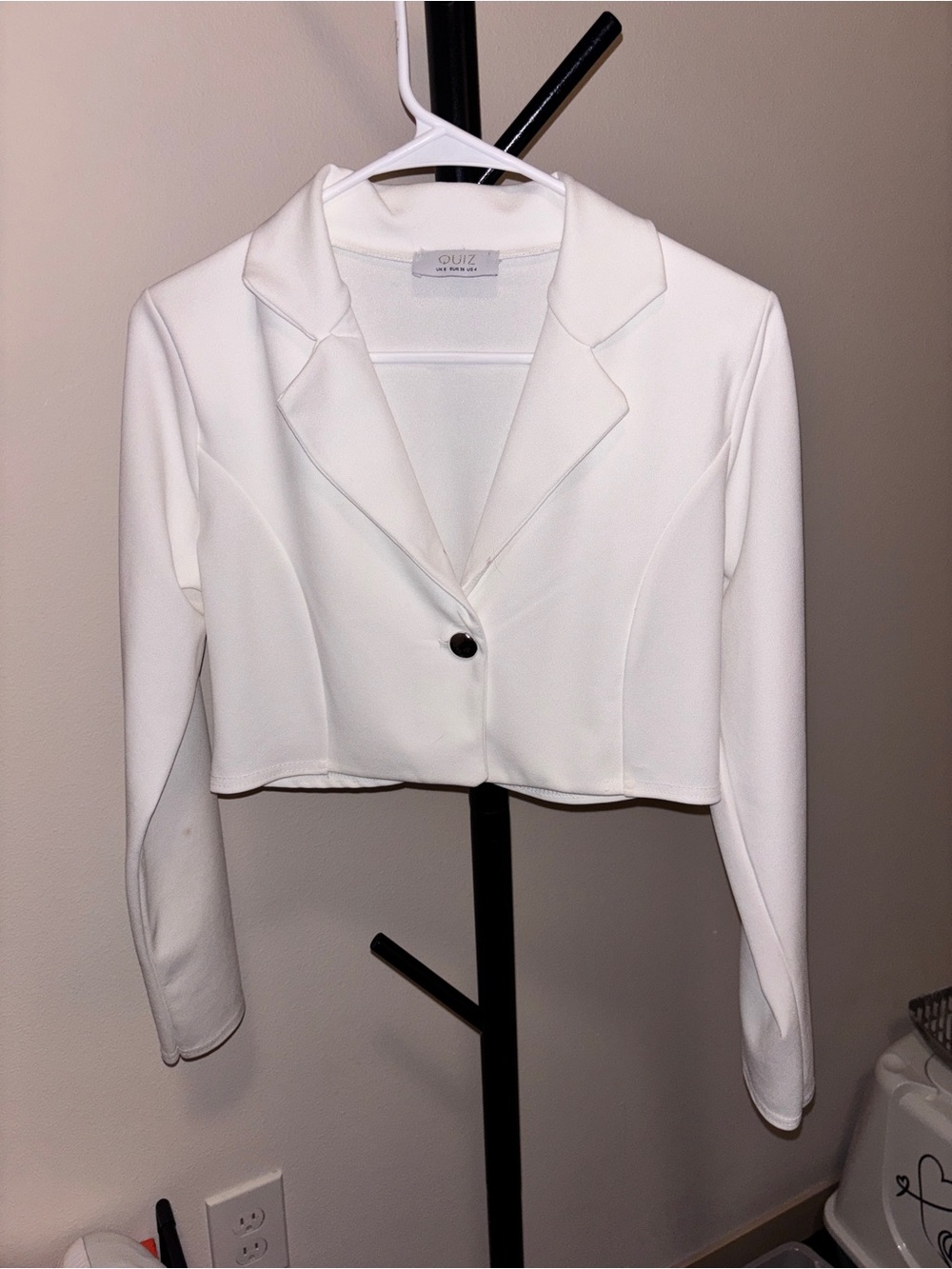 Cropped White Blazer with Notch Lapel